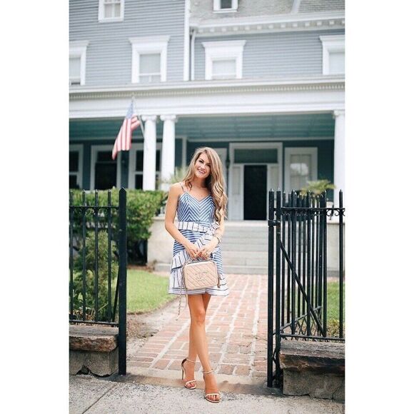 NWT PARKER Sz 8 BROOKLYN RUFFLED STRIPED MINI DRESS In MULTI STRIPE $268 - Picture 8 of 9